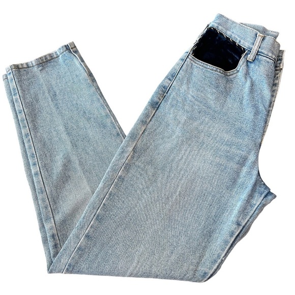 Vintage JL Harris High Rise Light Wash Velvet Trim 90s Tapered Mom Jeans Size 8 - Picture 10 of 12